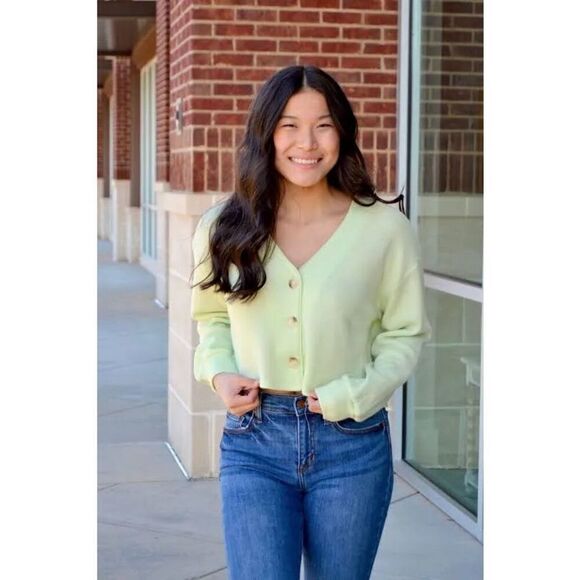 LUSH Seafoam Green Fleece Cardigan Size Medium - Picture 2 of 4